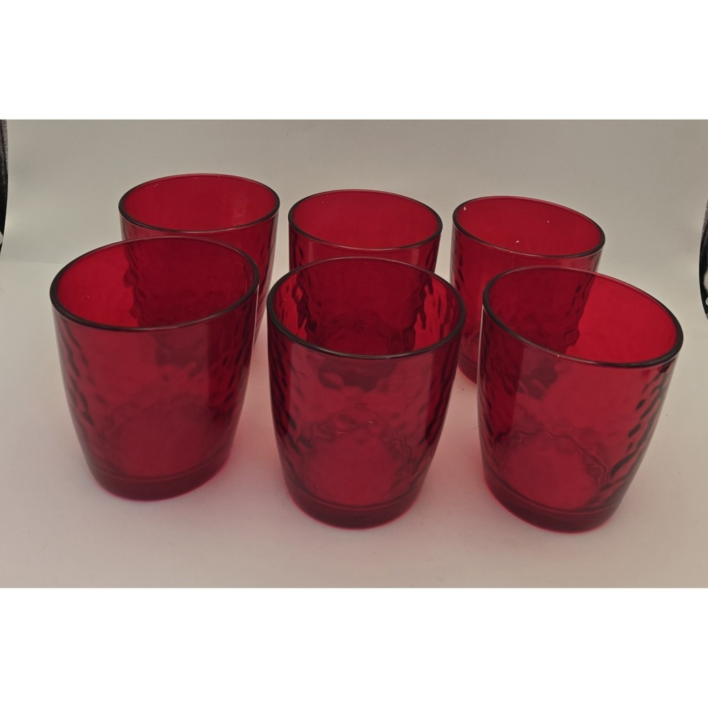 Ruby‎ Red Tumblers Set Of 6 Waved Rib Pattern Unmarked